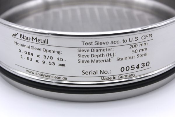 Test Sieve ⌀ 200 mm, Oblong 0.064 x ⅜ in. / 1.63 x 9.53 mm - Image 2